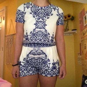 Blue and white two piece set